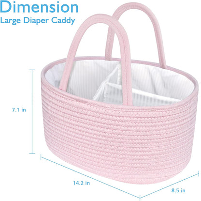 Diaper Caddy Organizer, Cotton Rope Nursery Baby Basket, Changing Table Organizer for Baby Diaper Storage, Diaper Nursery Storage Bin for Baby Stuff, Baby Shower Gifts