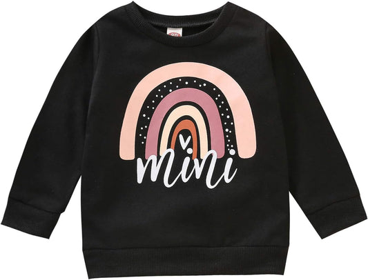 Toddler Baby Girls Mini Letter Print Sweatshirts Long Sleeve Shirts Pullover Fall Winter Tops Clothes (Mini Black, 2-3T)