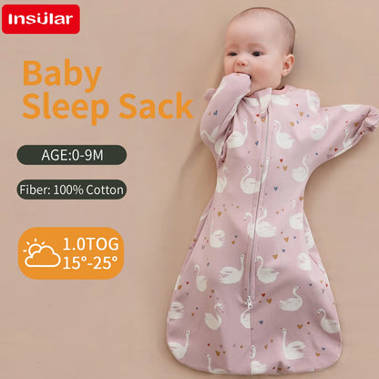 Newborn Baby Sleeping Bags Raised Hand Anti-Shock Cotton Printed Sleepsacks Swaddle Blanket New Born Baby Items Baby Swaddle