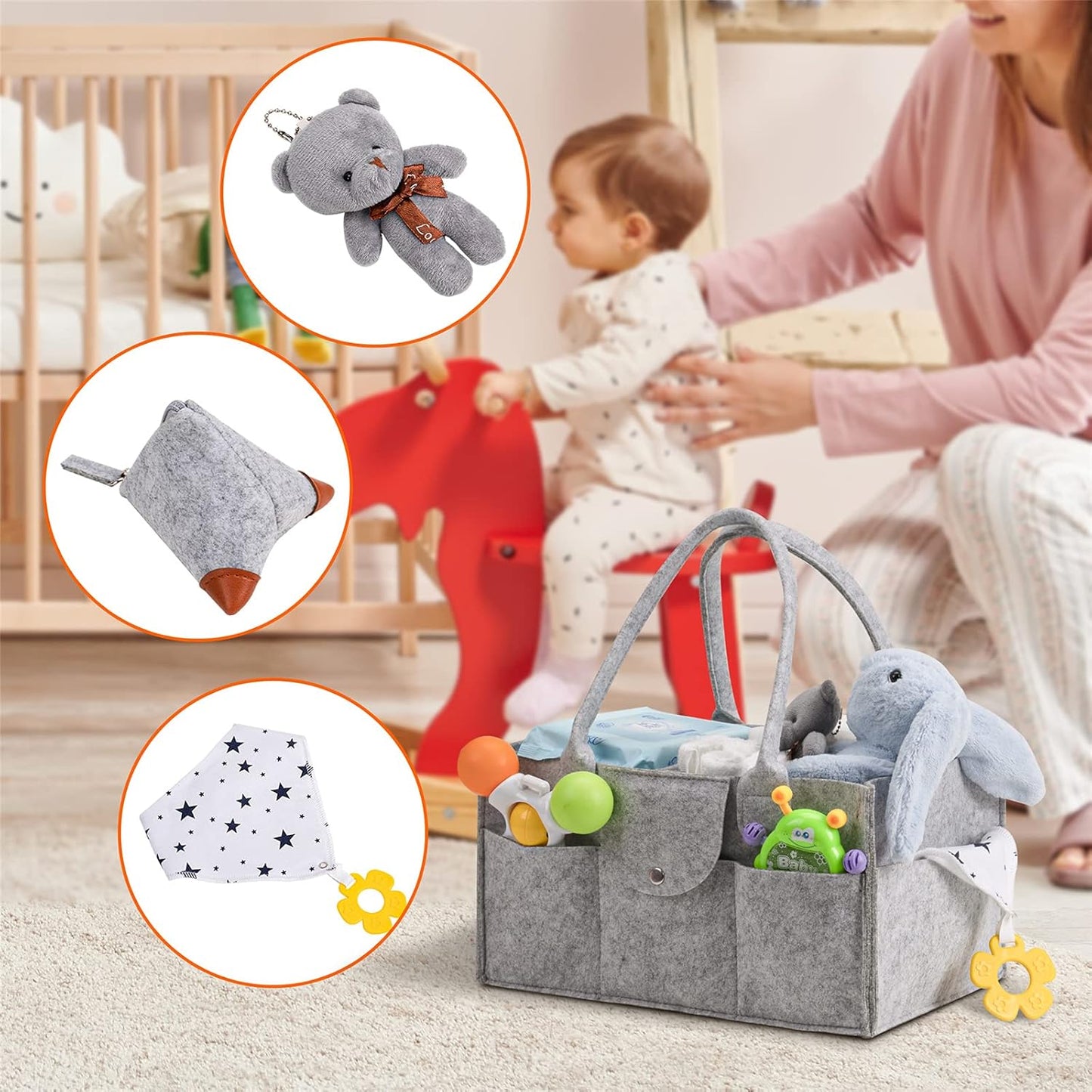 Baby Diaper Caddy Organizer -Diaper Holder Organizer for Changing Table and Car - Portable Nursery Storage Basket with 3 Gifts Regular（13.7 * 7.8 * 3.1 Inches