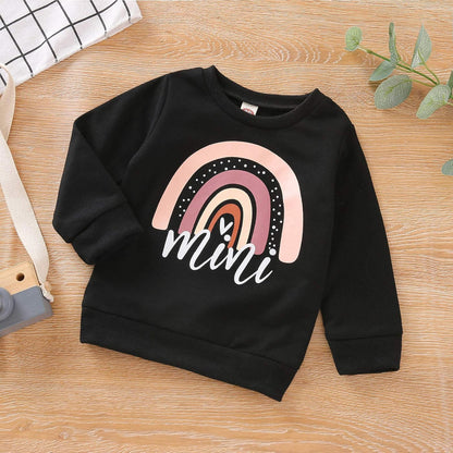 Toddler Baby Girls Mini Letter Print Sweatshirts Long Sleeve Shirts Pullover Fall Winter Tops Clothes (Mini Black, 2-3T)