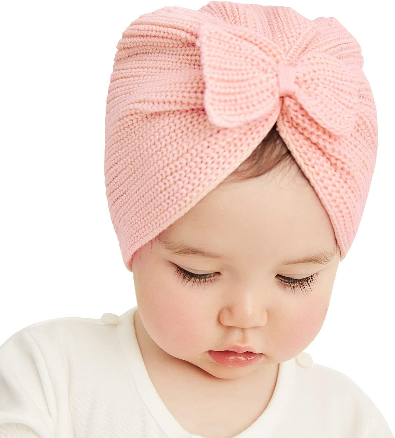 Baby Turbans Infant Girls Beanie Hat Winter Hospital Nursery Beanie Cap Pink Bow 12-24 Months