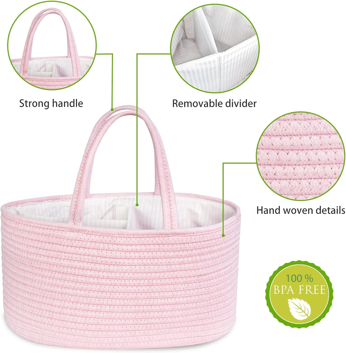 Diaper Caddy Organizer, Cotton Rope Nursery Baby Basket, Changing Table Organizer for Baby Diaper Storage, Diaper Nursery Storage Bin for Baby Stuff, Baby Shower Gifts