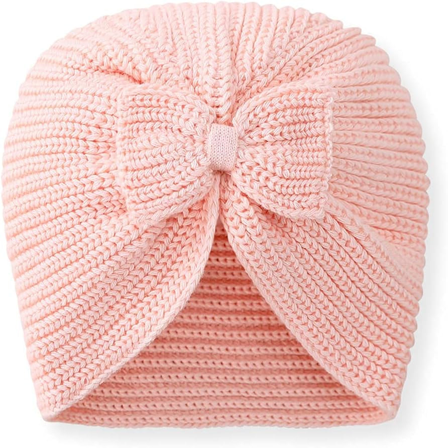 Baby Turbans Infant Girls Beanie Hat Winter Hospital Nursery Beanie Cap Pink Bow 12-24 Months