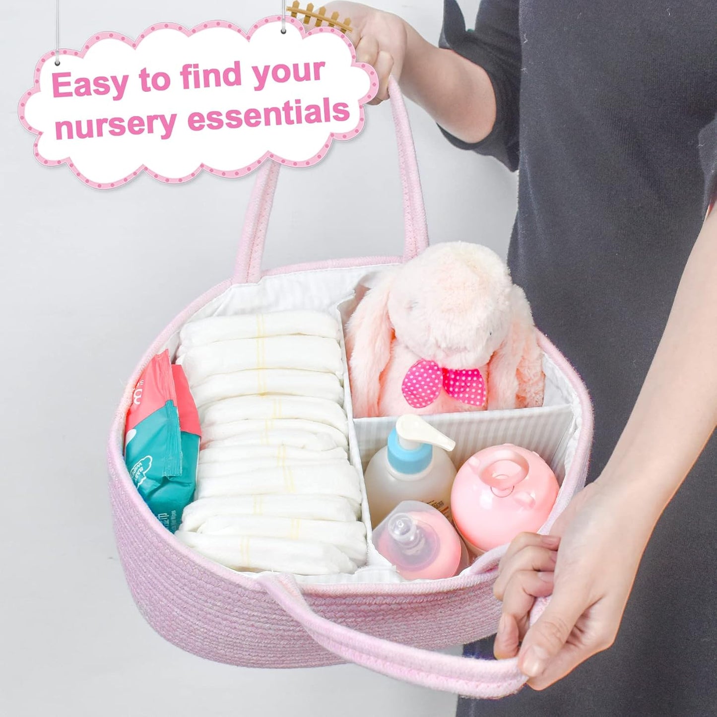 Diaper Caddy Organizer, Cotton Rope Nursery Baby Basket, Changing Table Organizer for Baby Diaper Storage, Diaper Nursery Storage Bin for Baby Stuff, Baby Shower Gifts