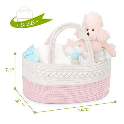 Diaper Caddy for Baby Girl-Cotton Rope Diaper Caddy, Diaper Organizer for Changing Table, Portable Baby Basket for Storage Baby Stuff, Newborn Registry Must Have Items