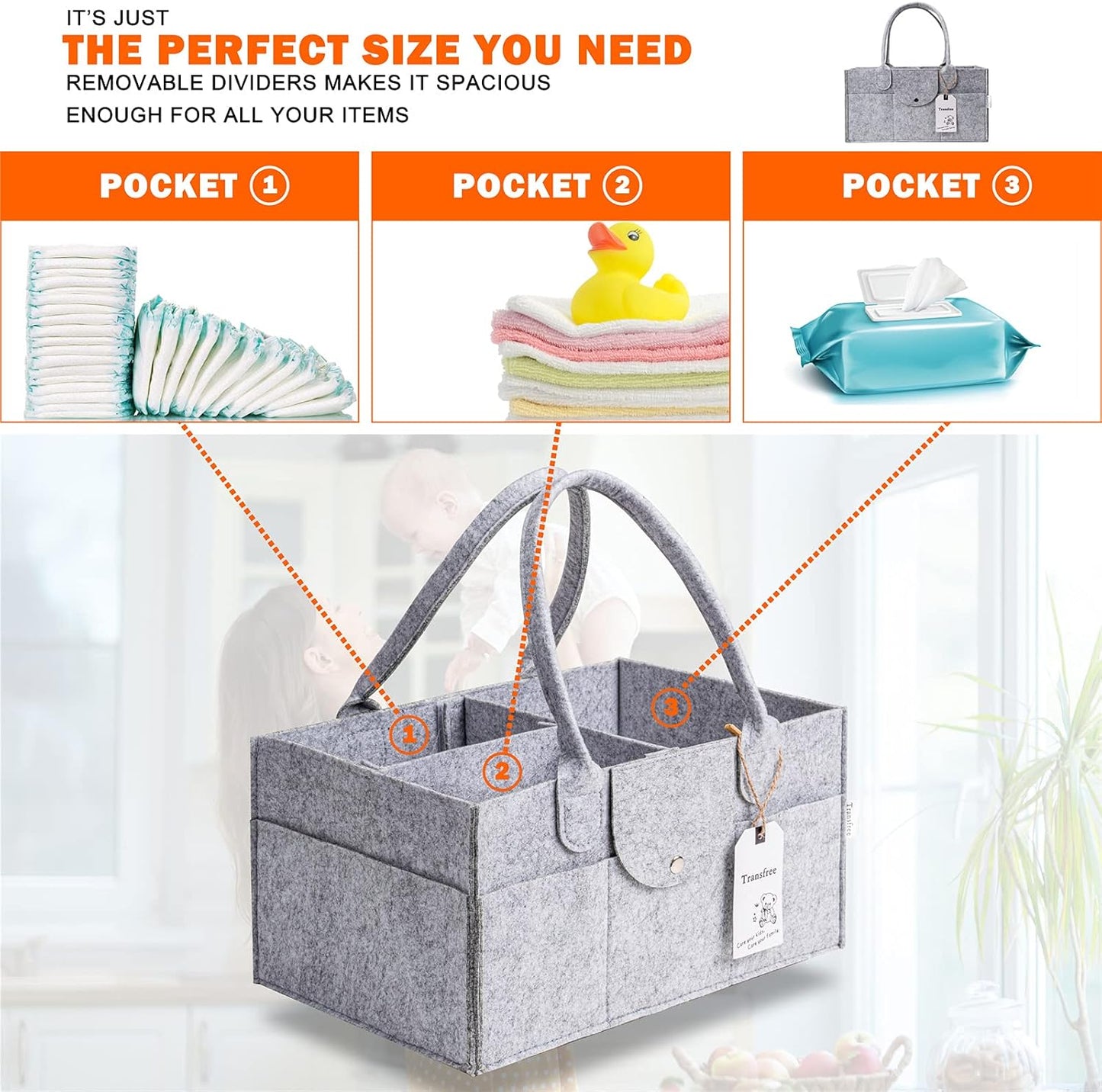 Baby Diaper Caddy Organizer -Diaper Holder Organizer for Changing Table and Car - Portable Nursery Storage Basket with 3 Gifts Regular（13.7 * 7.8 * 3.1 Inches